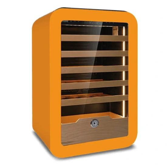 Armario expositor refrigerado para vinos de Horekus KVINUM en naranja